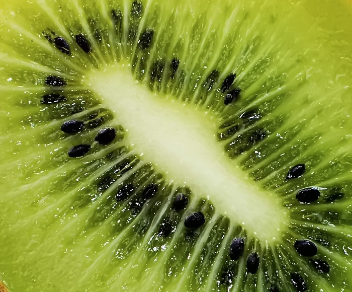 Close up image of a sliced kiwi