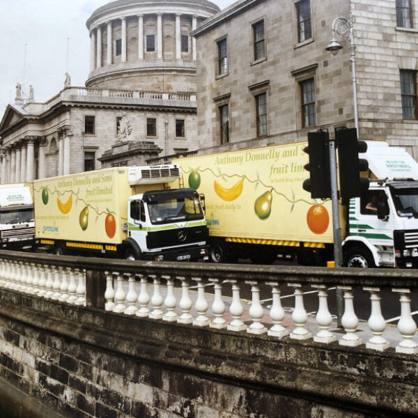 donnelly fresh trucks driving down the quays in Dublin city