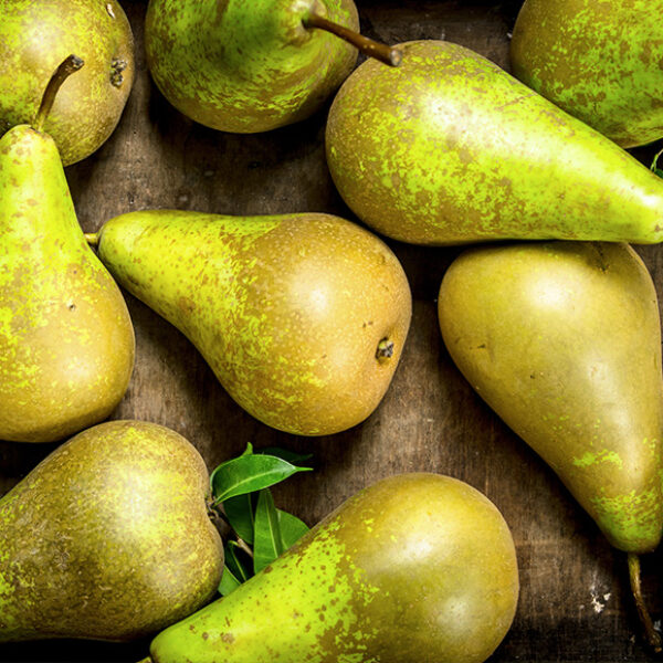 Pears on a wooden table top